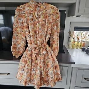 Umgee Floral Mini Dress in Orange and Cream